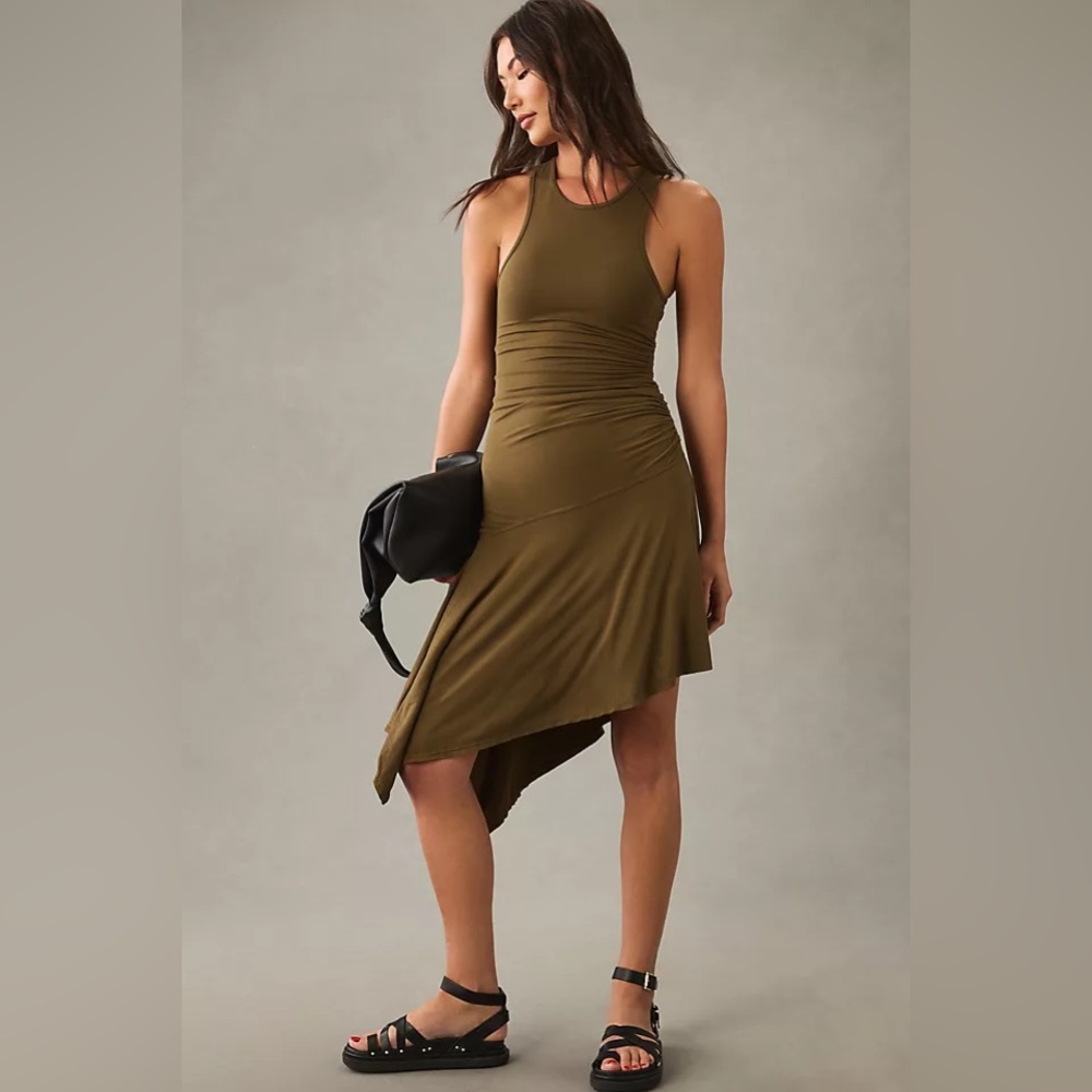✨ Anthropologie Sleeveless Side-Ruched Dress Sz L